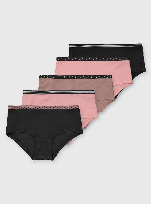 Pink & Black Ribbed Short-Style Briefs - 6-7 years